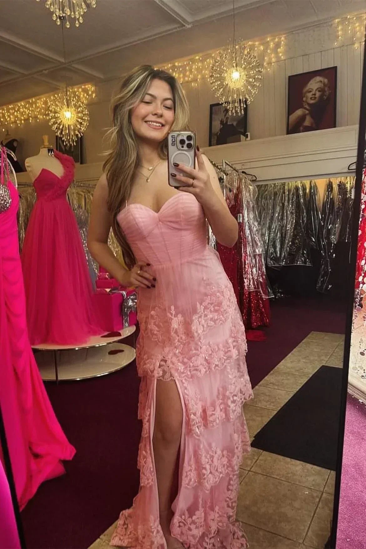 Formal Wear Dresses/Charming A Line Sweetheart Pink Lace Appliques Prom Dresses/Prom Dress Shop