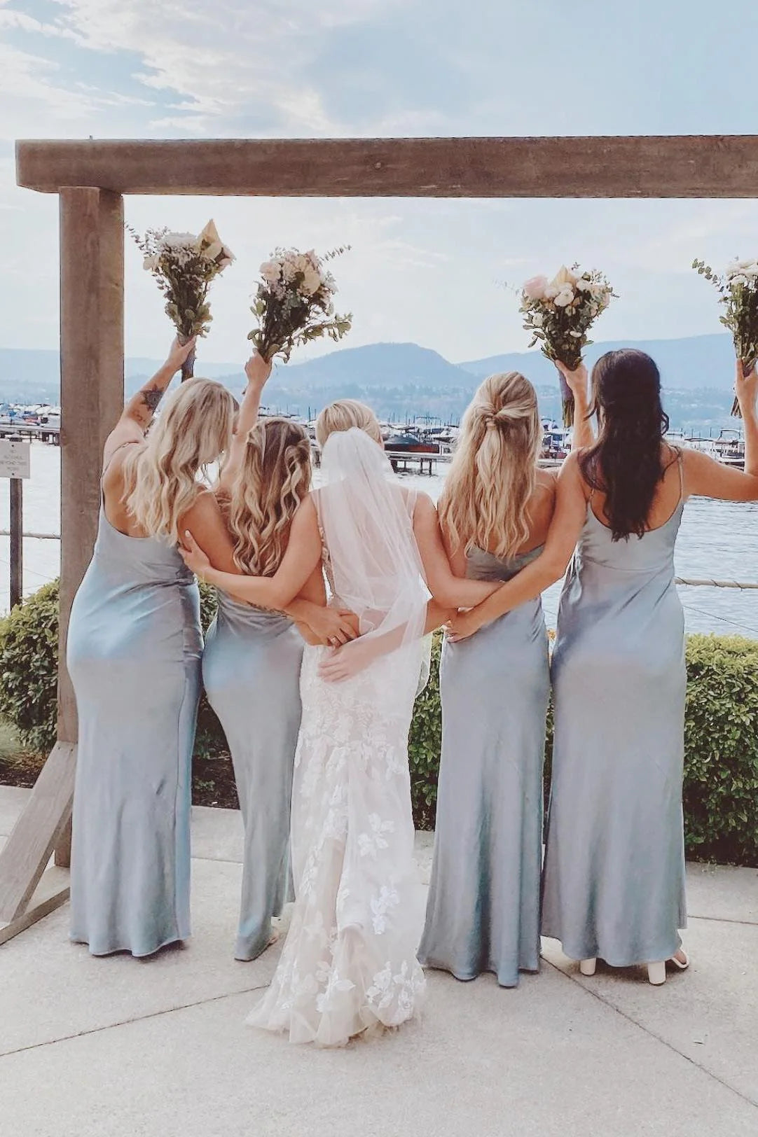 Formal Wear Dresses/Cowl Neck Light Blue Satin Fitted Long Bridesmaid Dress