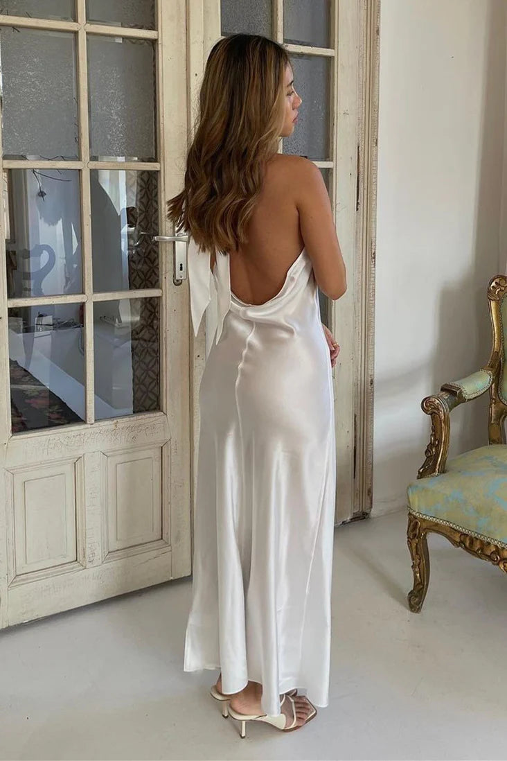 Formal Wear Dresses/Crew Neck Backless Ivory Tea Length Bridesmaid Dress