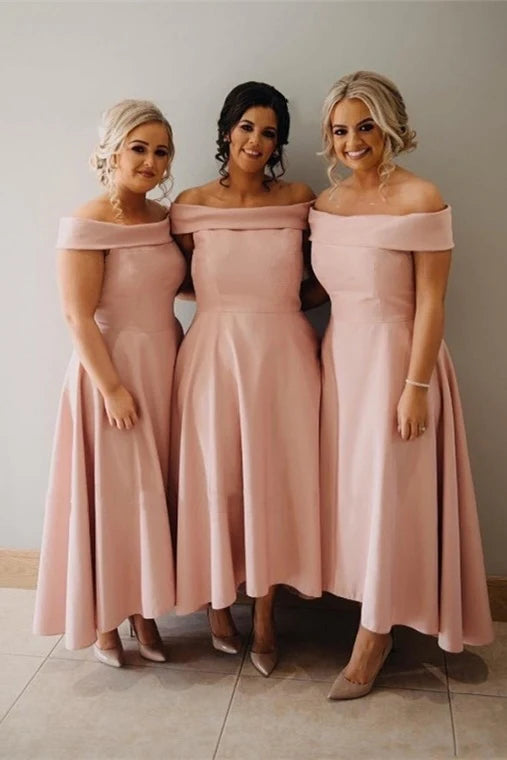 Formal Wear Dresses/Elegant A-line Off Shoulder Pink Long Bridesmaid Dress