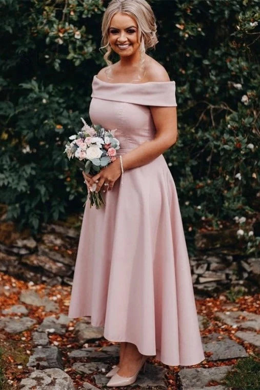 Formal Wear Dresses/Elegant A-line Off Shoulder Pink Long Bridesmaid Dress