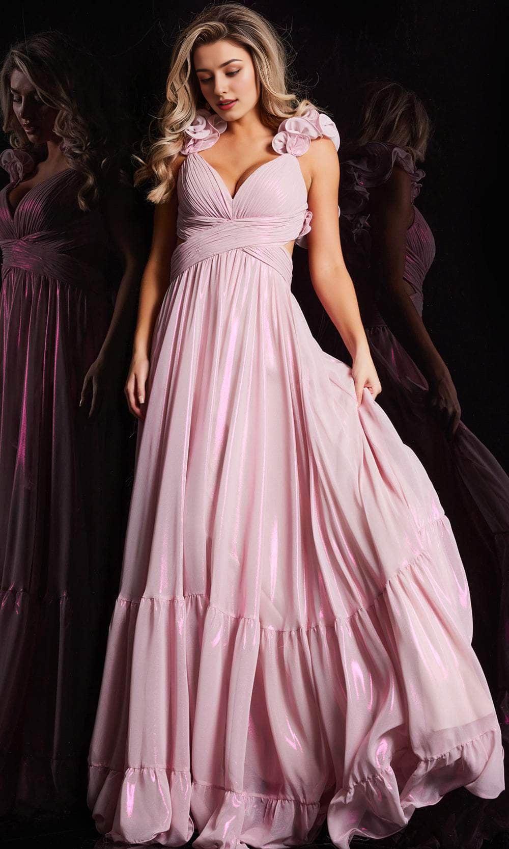 Formal Wear Dresses/ Floral Accent Straps A-Line Lace Up Back Floor Length Hem Prom Evening Dress/ Evening Dresses For Women