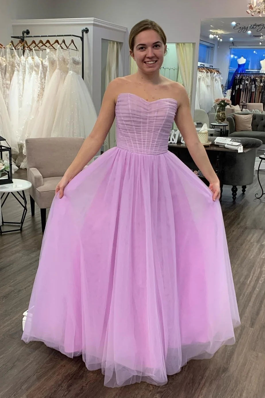 Formal Wear Dresses Lilac Strapless Sleeveless A-line Long Formal Dress Prom Dress Stores With Prom Dresses ﻿