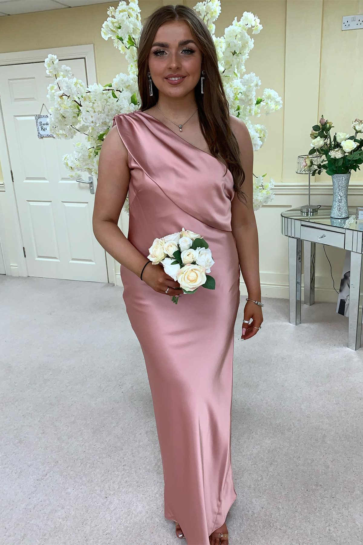 Formal Wear Dresses/One Shoulder Blush Pink Long Bridesmaid Dress
