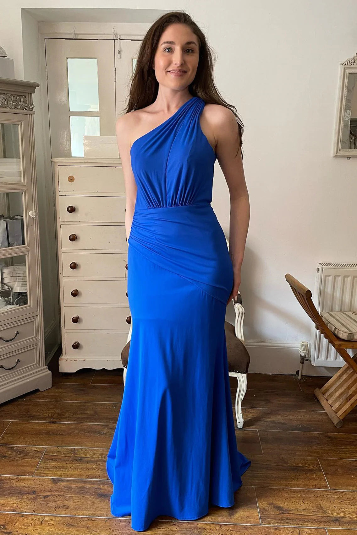 Formal Wear Dresses/Pleated One Shoulder Royal Blue Mermaid Bridesmaid Dress