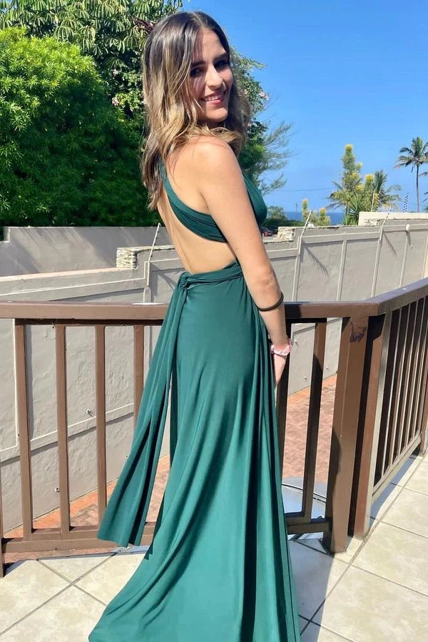 Formal Wear Dresses/Plunging Neck Green Long Evening Dress with Criss Cross Back Prom Dress/Prom Dresses Stores