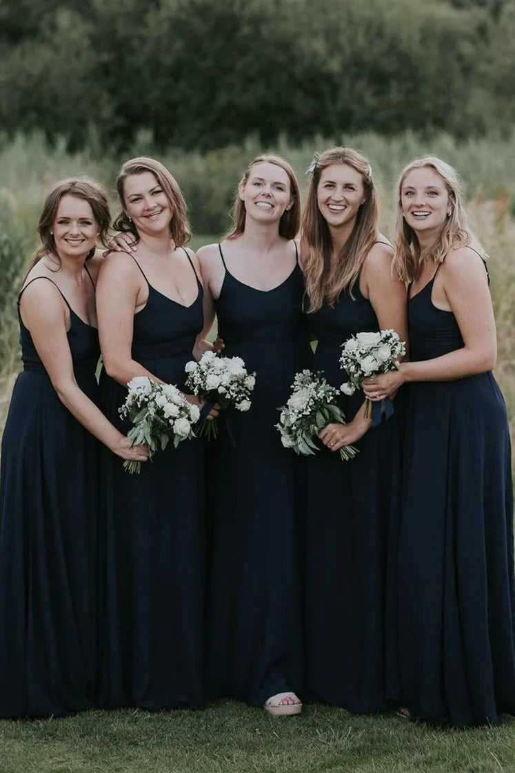 Formal Wear Dresses/Simple Dark Navy V-Neck Long Bridesmaid Dress