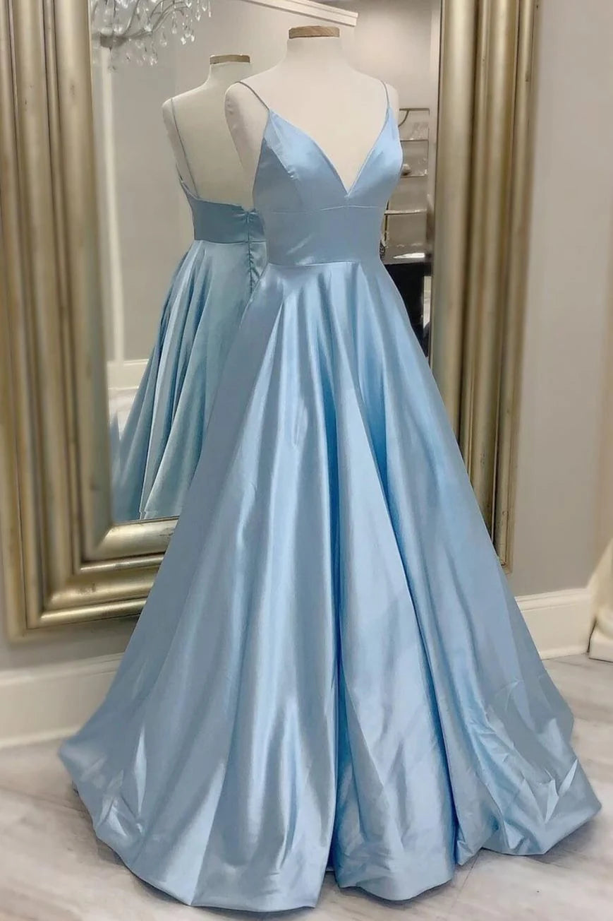 Robes de soirée/Robe de bal longue trapèze bleu clair simple 