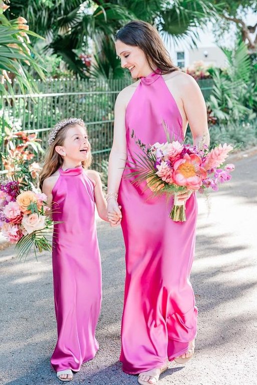 Formal Wear Dresses/Sky Blue Halter Satin Long Bridesmaid Dress
