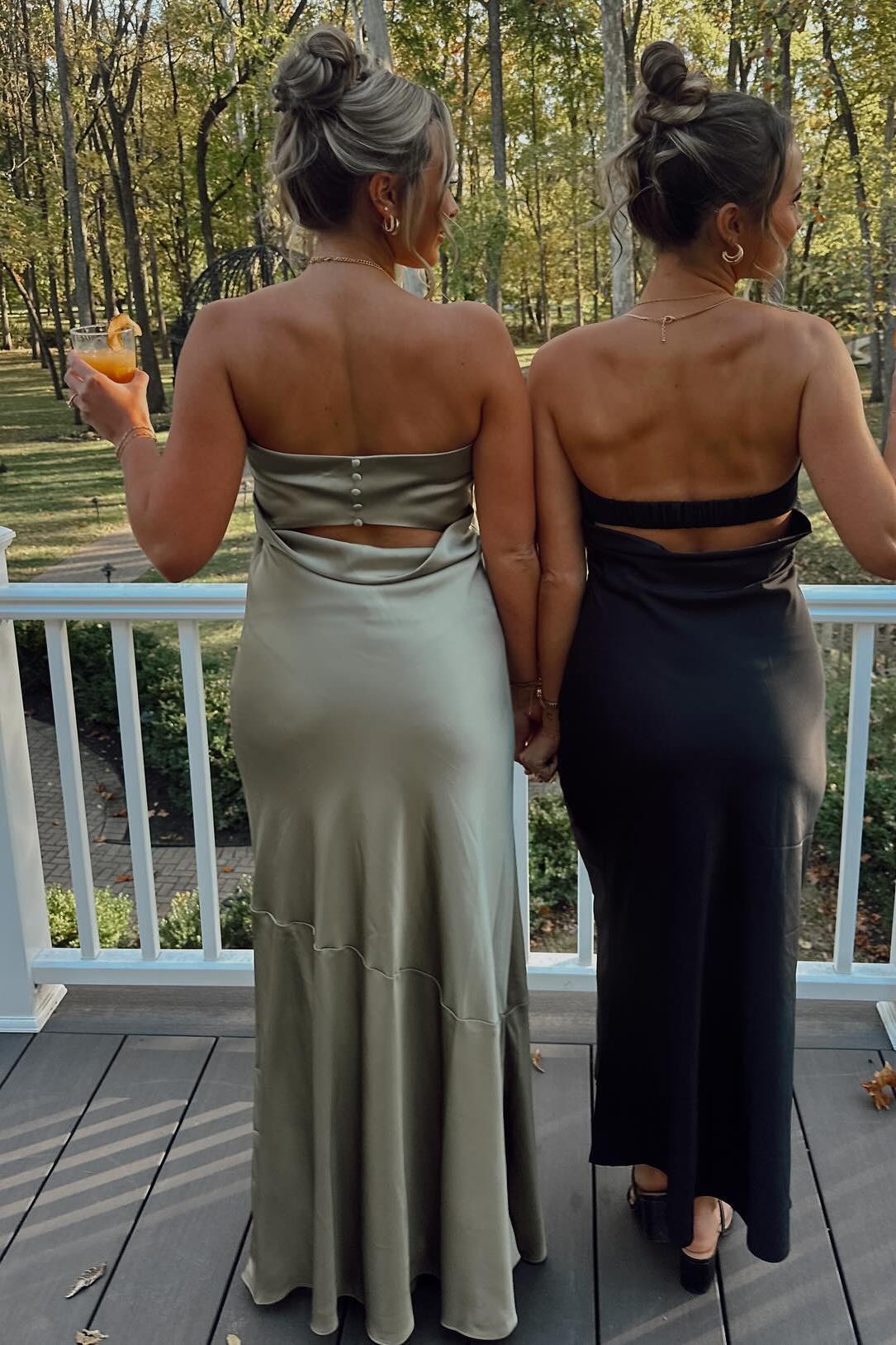 Formal Wear Dresses/Strapless Olive Green Satin A-line Long Party Dress Bridesmaid Dress Prom Dress