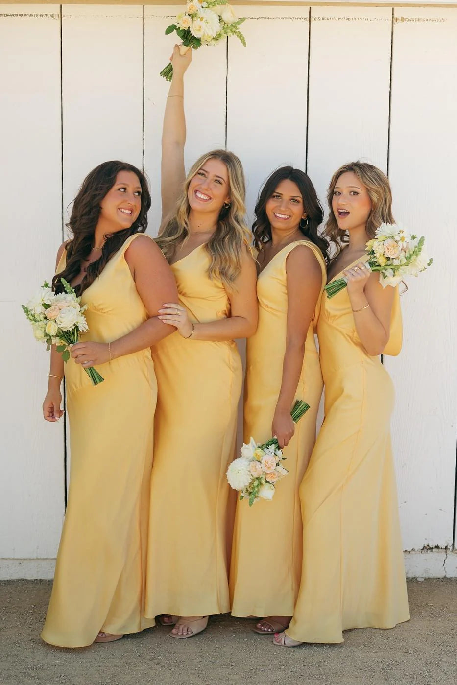 Formal Wear Dresses/V Neck Yellow Soft Satin Long Bridesmaid Dress