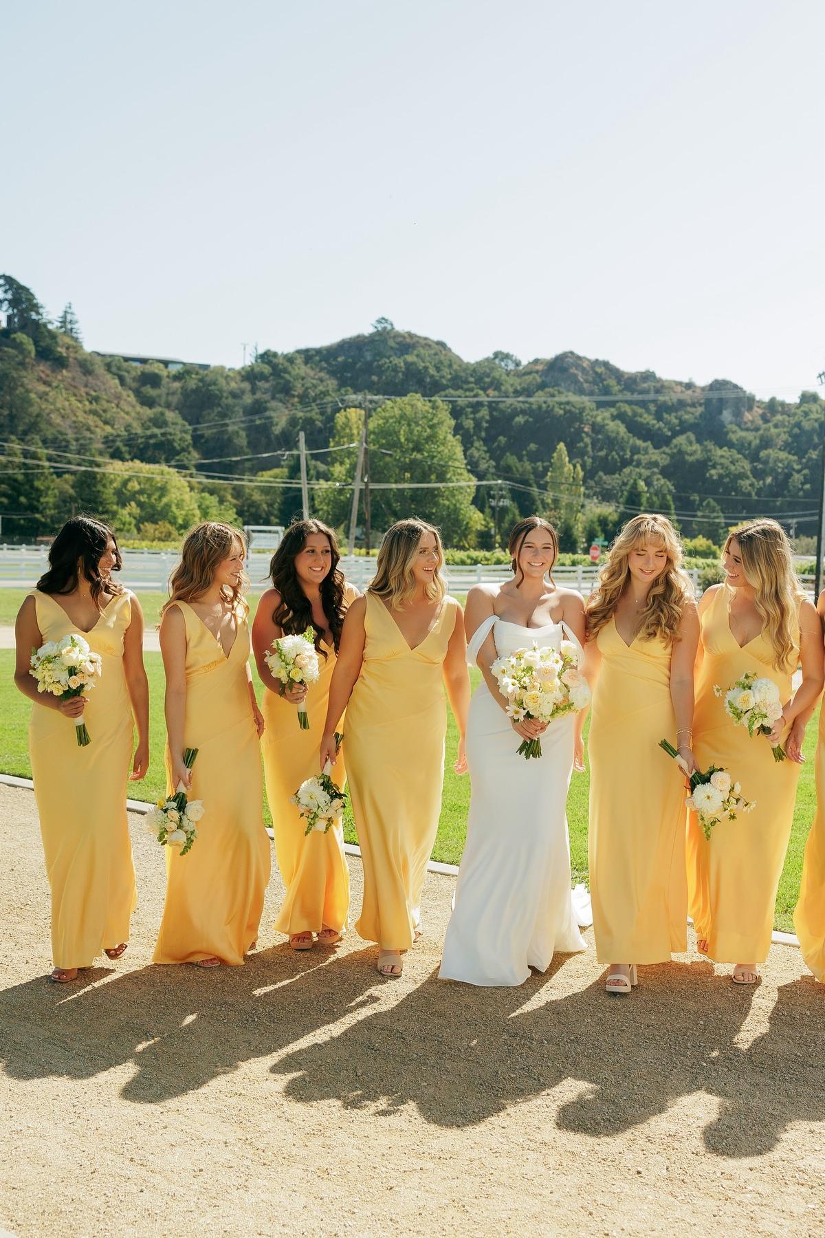 Formal Wear Dresses/V Neck Yellow Soft Satin Long Bridesmaid Dress