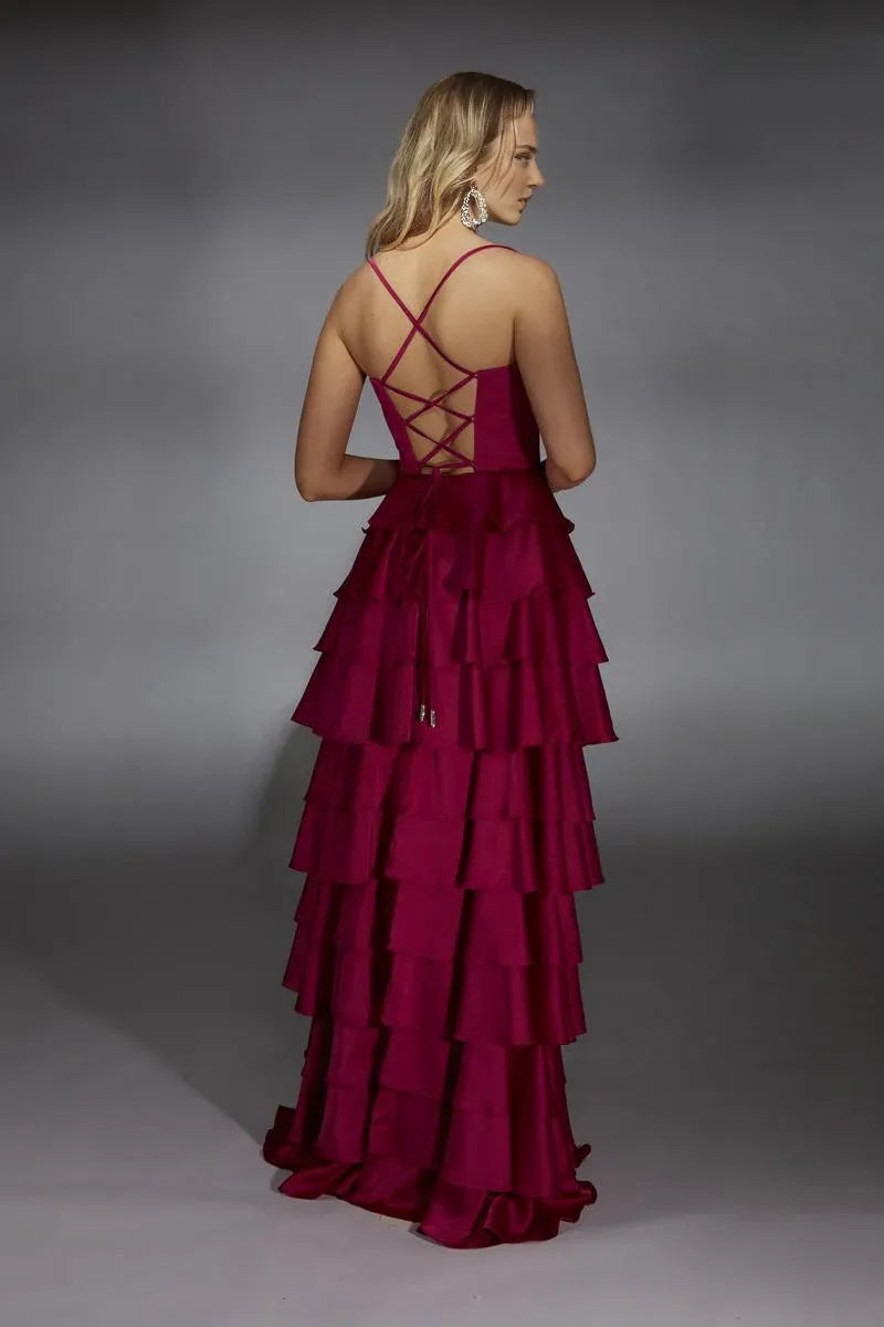 Formal Wear Dresses Wine Red Simple A-line Sleeveless Prom Dress Off-the-Shoulder Pleated Tiered Floor Length With Slit Prom Dress Prom Dresses Stores
