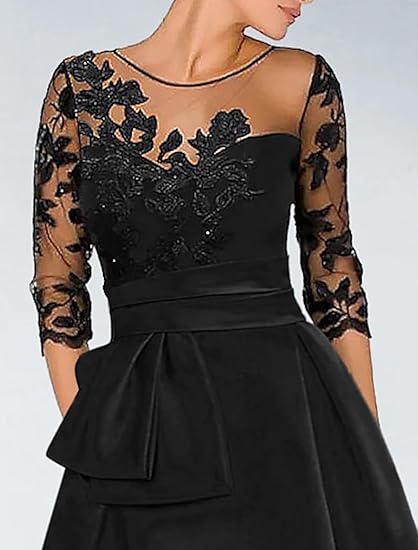 Weitese Dress Formal Women's Dresses A-Line Elegant Wedding Guest Dress Court Train Jewel Neck 34 Sleeve Evening Dress with Beading Slit Appliques Party dress Prom Dress Stores