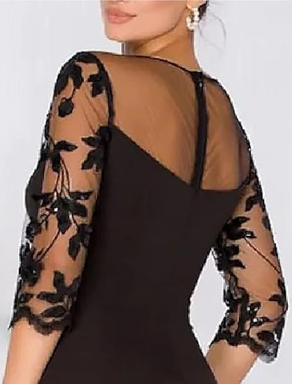 Weitese Dress Formal Women's Dresses A-Line Elegant Wedding Guest Dress Court Train Jewel Neck 34 Sleeve Evening Dress with Beading Slit Appliques Party dress Prom Dress Stores