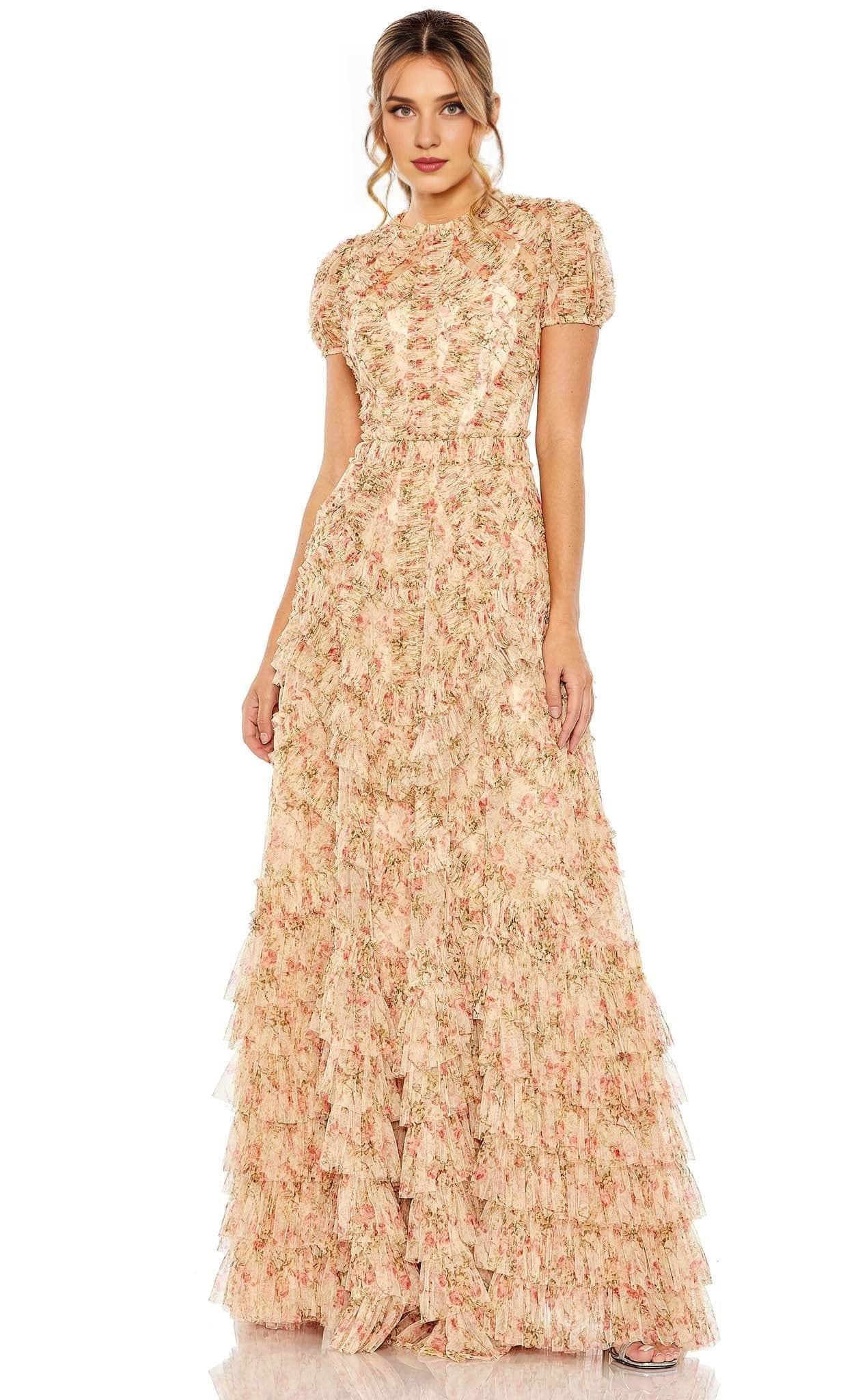 Robes de soirée pour femmes / Robe trapèze à manches courtes et motif floral pour la mère du marié / Robe de bal en magasin 