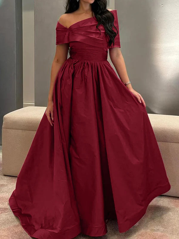 Formal Women's Dresses A-Line/Princess Off-the-shoulder Sleeveless Floor Length Satin Formal Dresses Prom Dress Prom Dress Shops