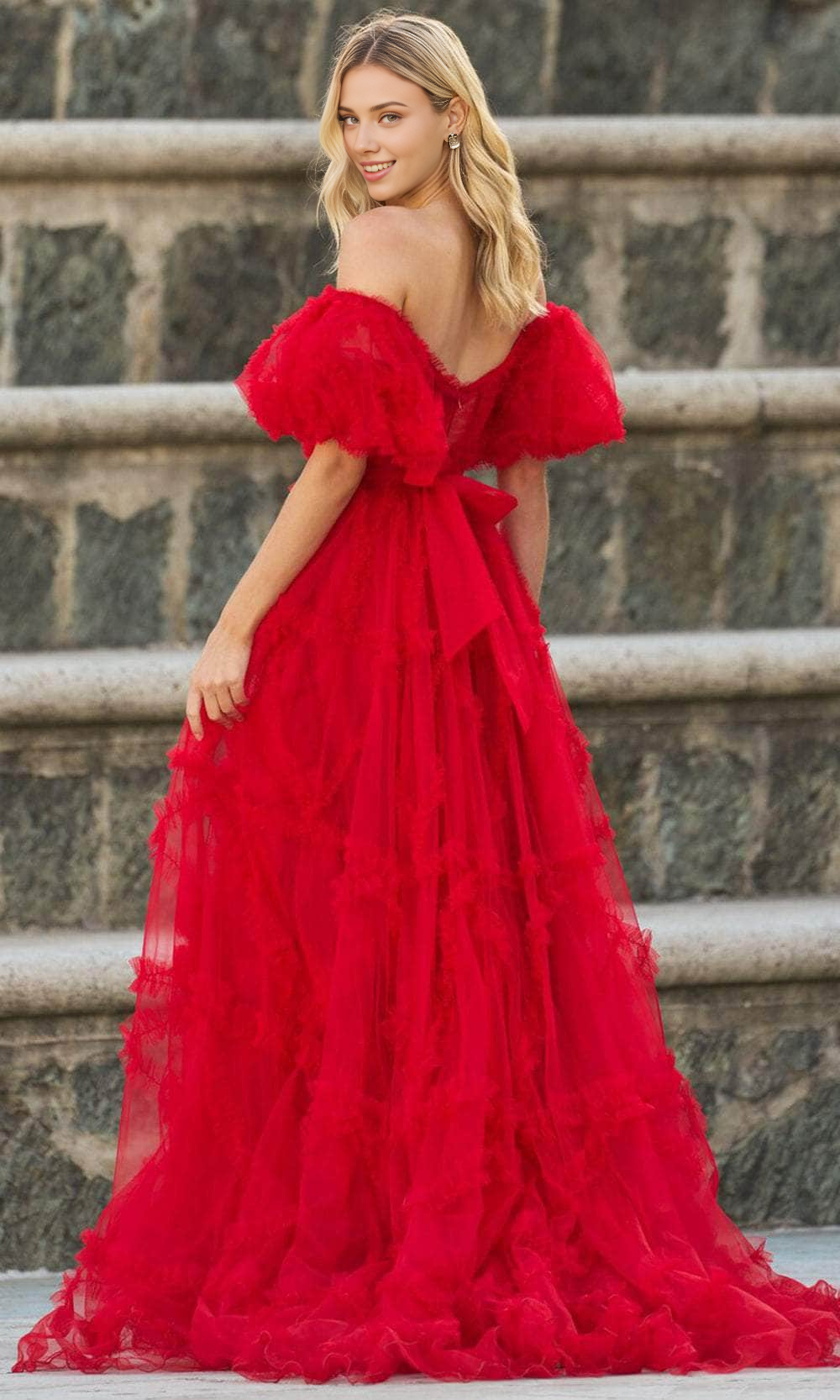 Robe de soirée trapèze à manches courtes bouffantes et volants pour femme 