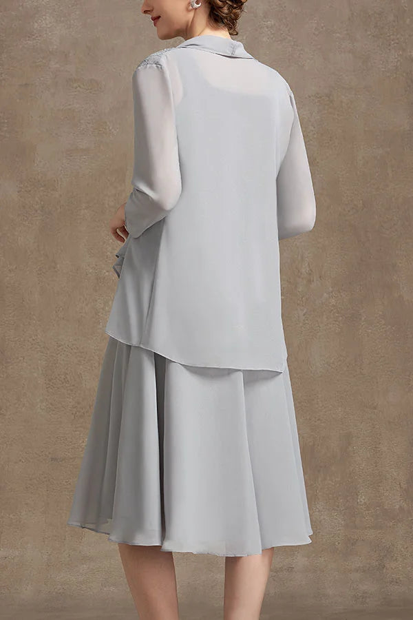 Formal Women's Dresses A-Line Square Neckline Knee-Length Chiffon Lace Mother of the Bride Dress Free Custom Size Mother of the Bride Dress