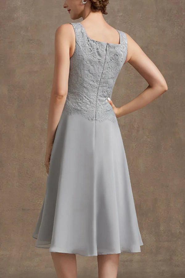 Formal Women's Dresses A-Line Square Neckline Knee-Length Chiffon Lace Mother of the Bride Dress Free Custom Size Mother of the Bride Dress