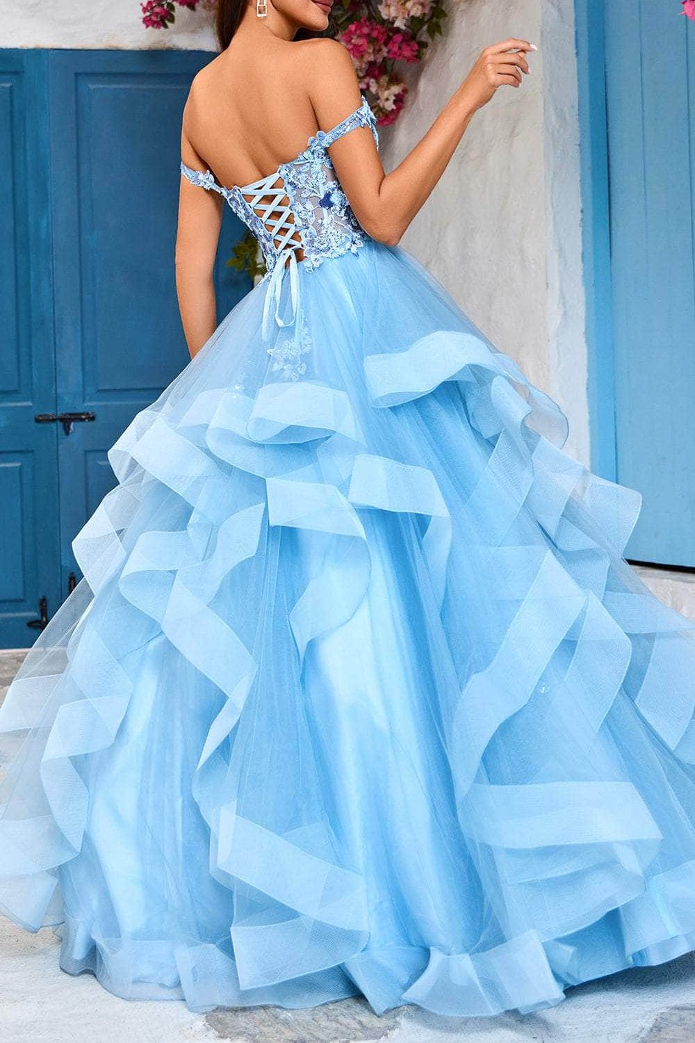 Robes de soirée formelles pour femmes, coupe trapèze/princesse, décolleté en cœur, jupe à volants, épaules dénudées, longueur au sol, dos nu, robes de bal. Boutiques de robes de bal 