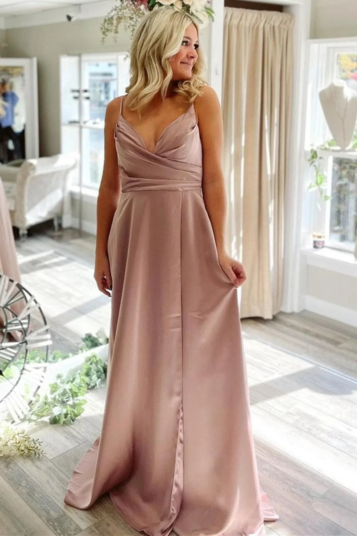 Formal Women's Dresses A Line Long Prom Dresses with Pocket V Neck Red/Pink/Blue Formal Graduation Evening Dresses / Prom Dress Shop