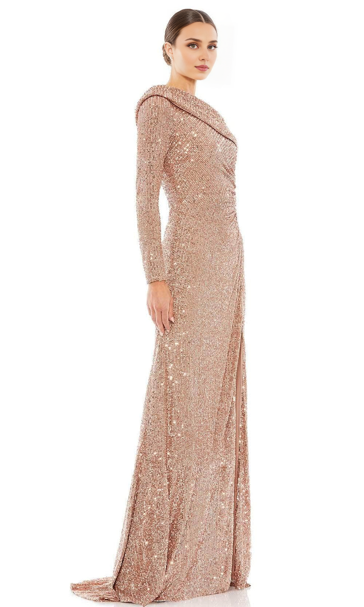 Formal Women's Dresses/ Asymmetrical Neck Pleats Long Sleeve Sequined Sheath High Slit Evening Prom Dress/ Prom Dress In Store