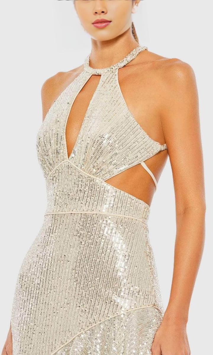 Formal Women's Dresses/ Cutout Bodice Asymmetrical  Ruffled Hem Sleeveless Sequins Evening Dress Prom Dress/ Dress For Formal