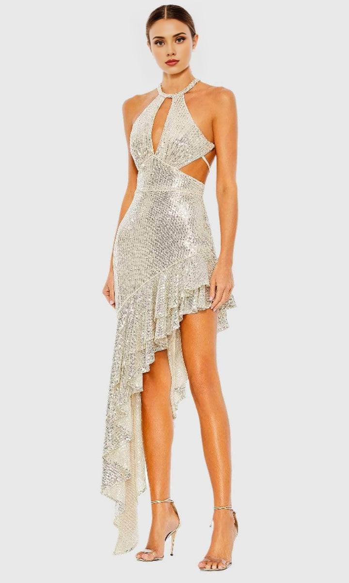 Formal Women's Dresses/ Cutout Bodice Asymmetrical  Ruffled Hem Sleeveless Sequins Evening Dress Prom Dress/ Dress For Formal