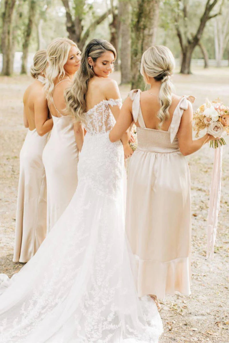 Formal Women's Dresses/Elegant Champagne Long Mismatch Bridesmaid Dress