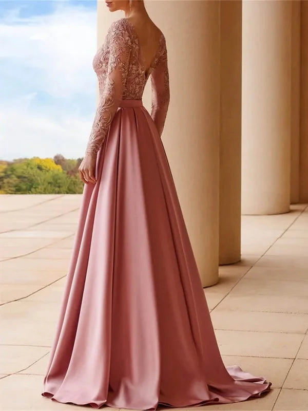 Formal Women's Dresses Elegant Lace Women's Solid Color Embroidery Prom Dress Free Custom Size Mother of the Bride Dress