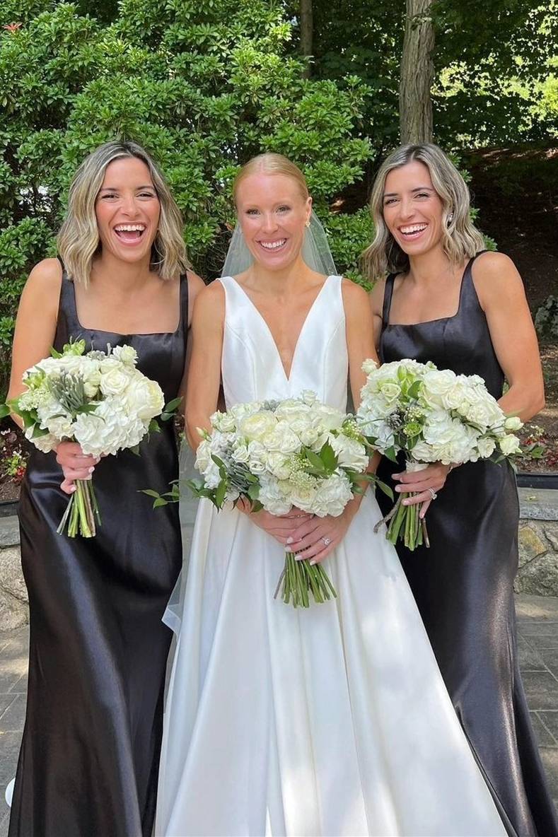 Formal Women's Dresses/Elegant Square Neck Black Long Bridesmaid Dress