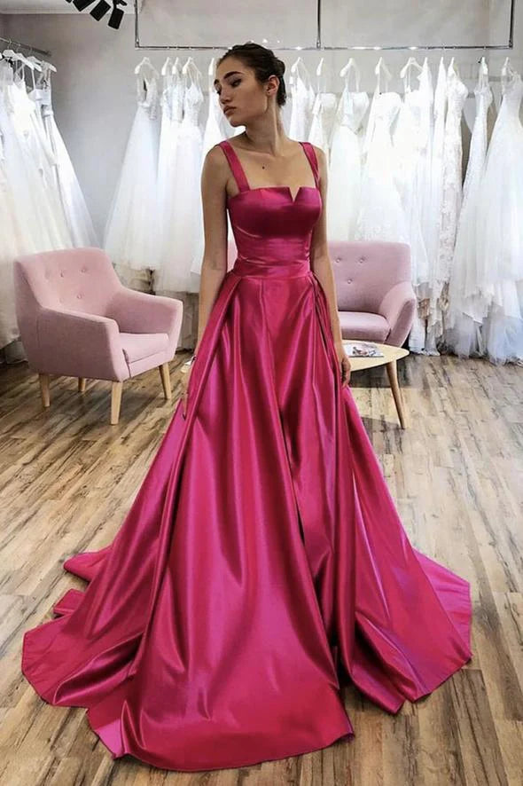 Formal Women's Dresses Gorgeous Red Satin Long Red Evening Dress Sleeveless Sweep/brush Train Prom Dress / Prom Dress Shop