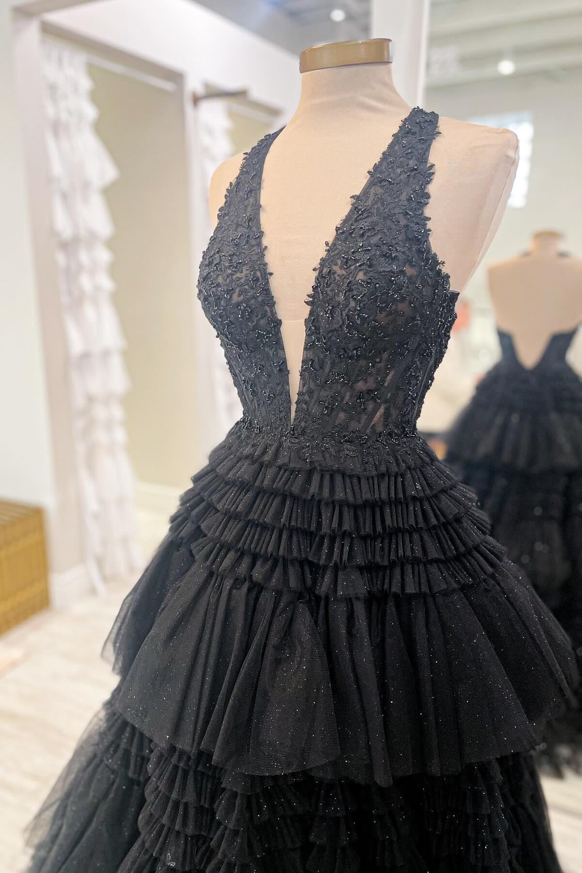 Formal Women's Dresses Halter Pink Appliques and Tulle Tiered Formal Dress Prom Dress Prom Dress In Store