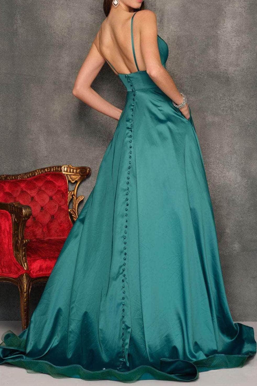 Formal Women's Dresses Handmade A-line V-Neck Sleeveless Plain Evening Dress Spaghetti Straps Sleeveless Floor Length Prom Dresses Stores