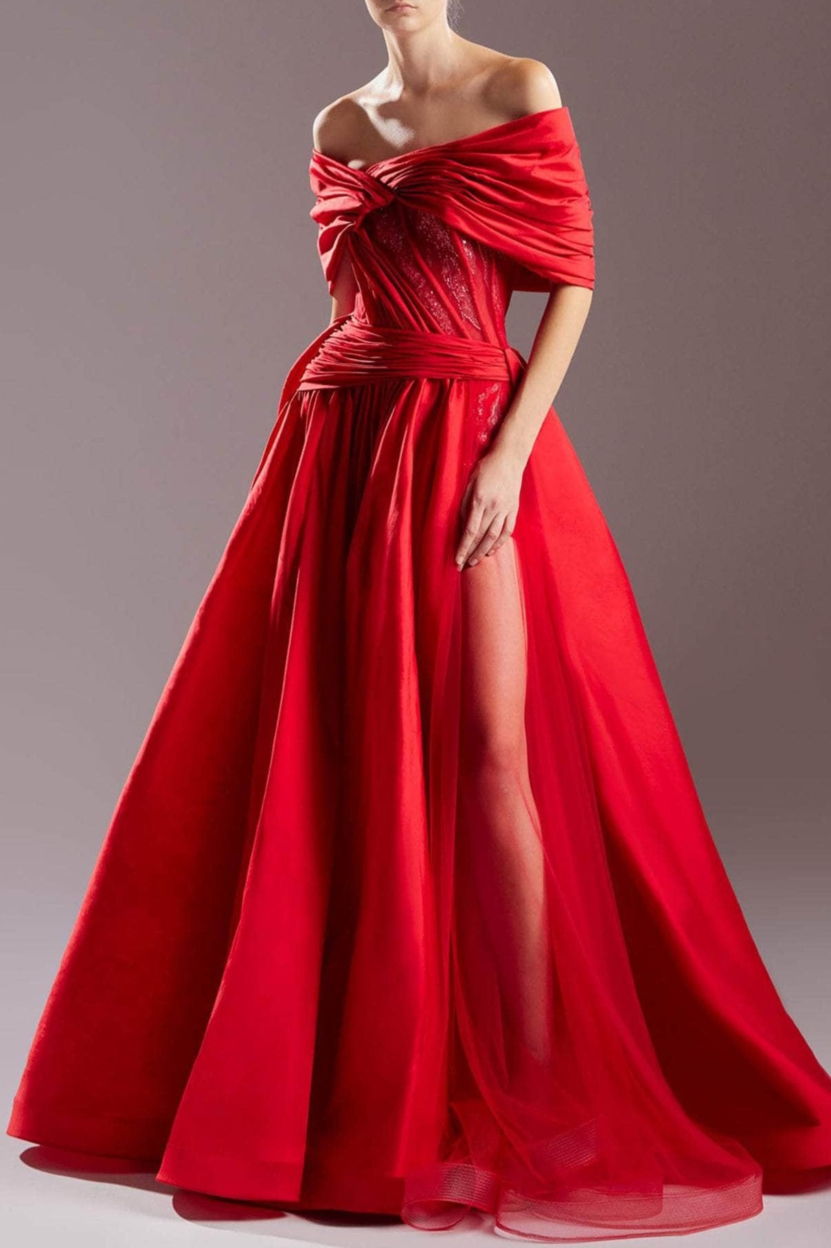 Formal Women's Dresses Handmade Draping Detailed Off-Shoulder Prom Gown A-line Floor Length Prom Dresses Stores