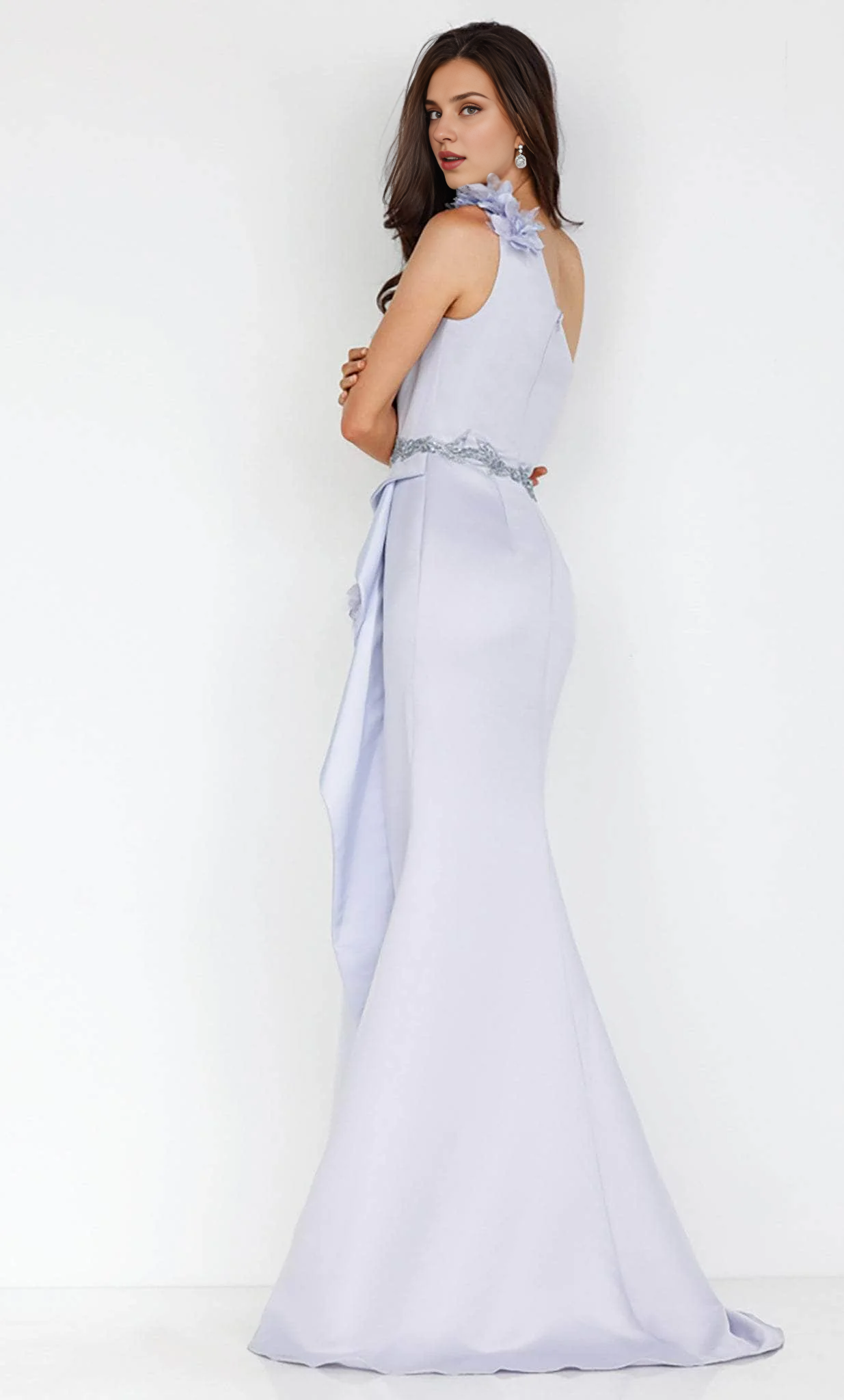 Formal Women's Dresses Handmade One Sleeve Floral Embellished Prom Dress With Slit Formal Dresses Prom Dresses Stores