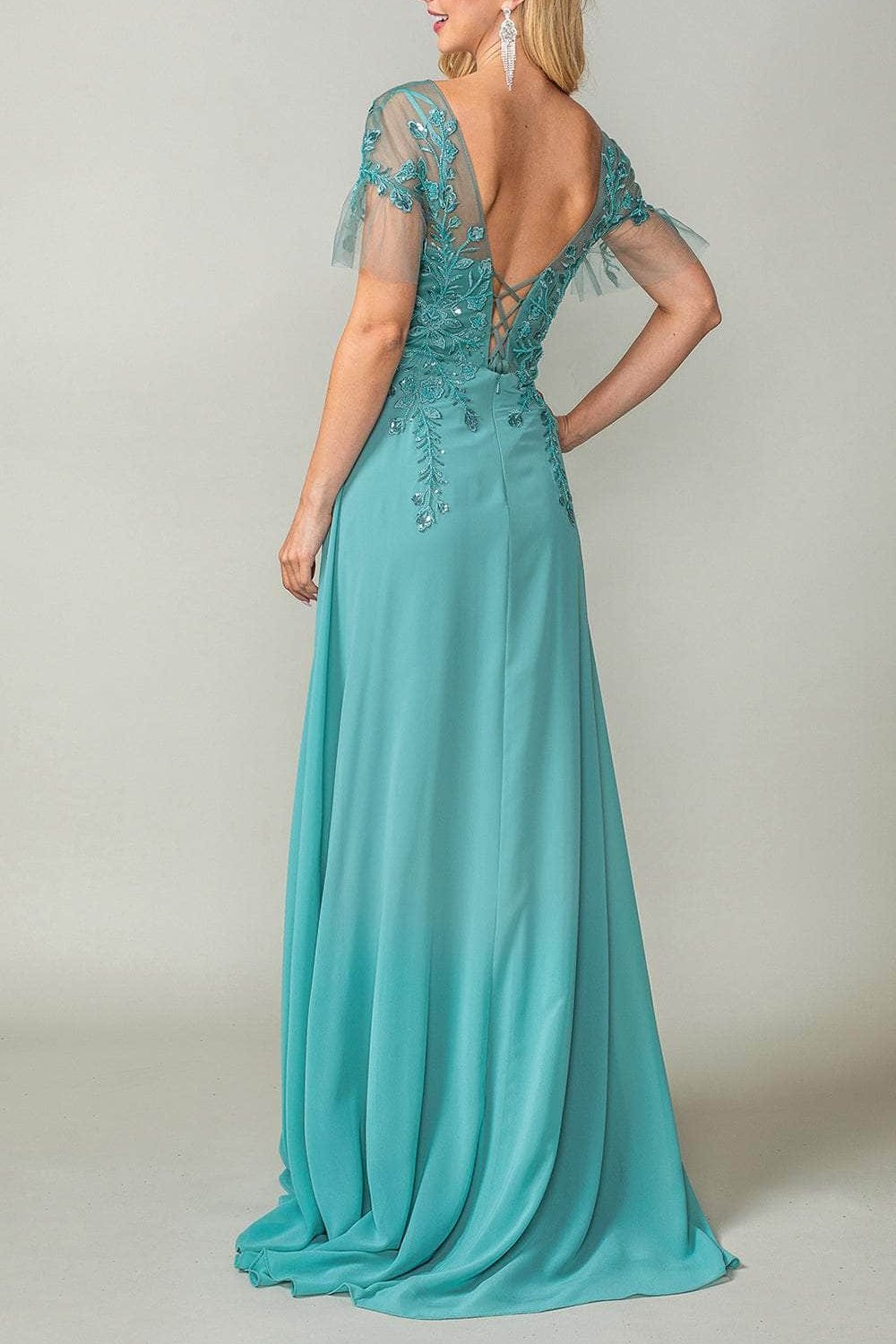 Formal Women's Dresses Handmade Sheer Sleeve V Neck A-line Mother of the Bride Dress Embroidered Prom Dress Evening Dress Prom Dresses Stores