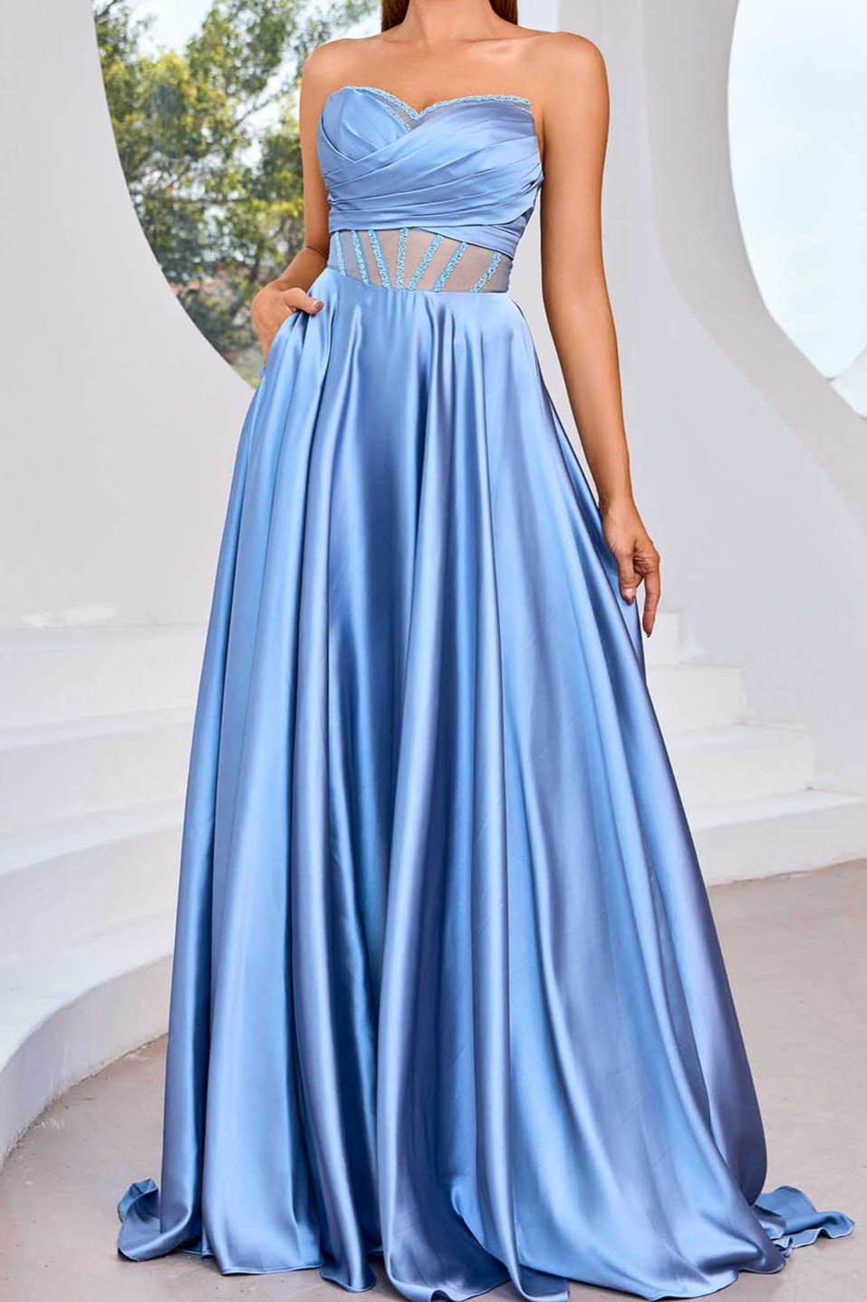 Robes de soirée trapèze plissées faites à la main pour femmes, robe de bal sans manches, longueur au sol, robes de bal trapèze, magasins 