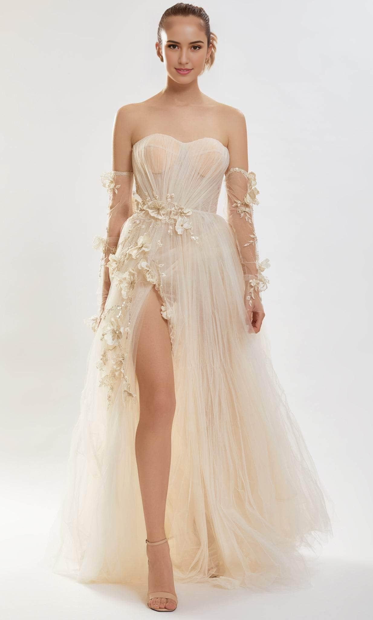 Formal Women's Dresses Handmade Three Dimensional Floral Strapless Gown Floor Length Sleeveles Prom Dress With Hight Slit Evening Dress Prom Dresses Stores