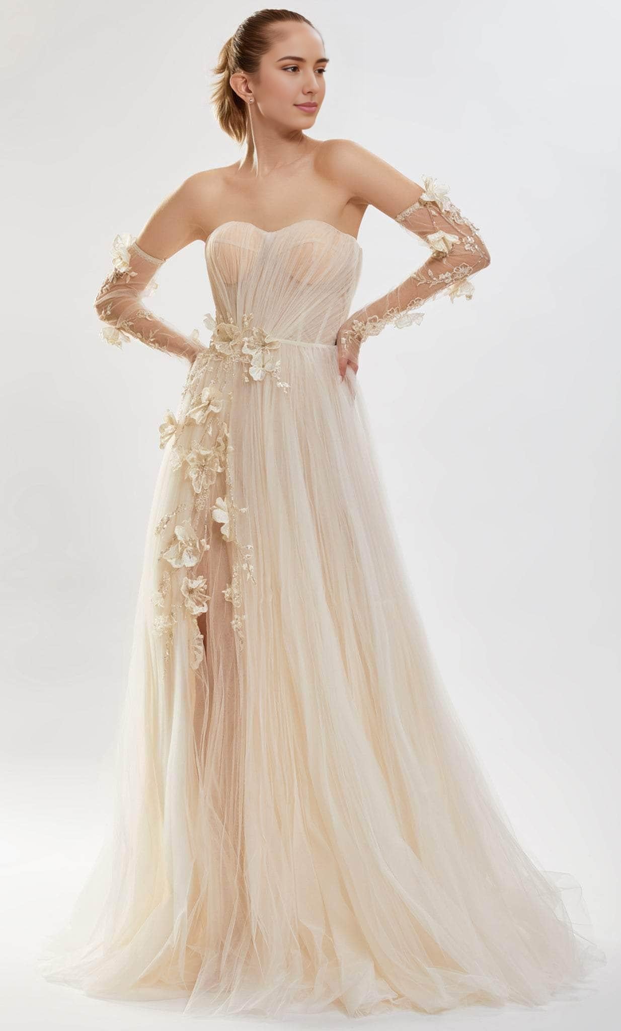 Formal Women's Dresses Handmade Three Dimensional Floral Strapless Gown Floor Length Sleeveles Prom Dress With Hight Slit Evening Dress Prom Dresses Stores