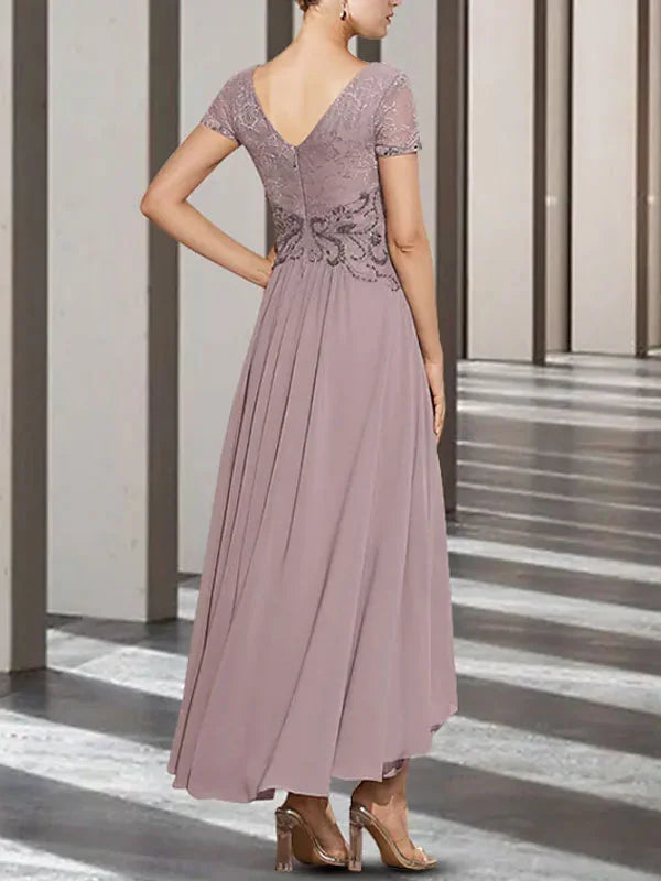 Formal Women's Dresses Lace Short Sleeve V Neck Style Wedding Mother-of-the-Bride Dress Free Custom Size Mother of the Bride Dress