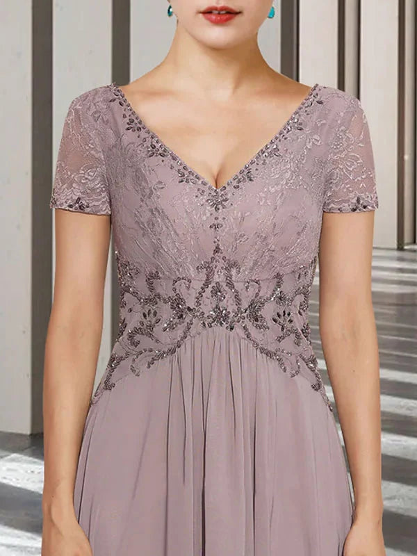 Formal Women's Dresses Lace Short Sleeve V Neck Style Wedding Mother-of-the-Bride Dress Free Custom Size Mother of the Bride Dress