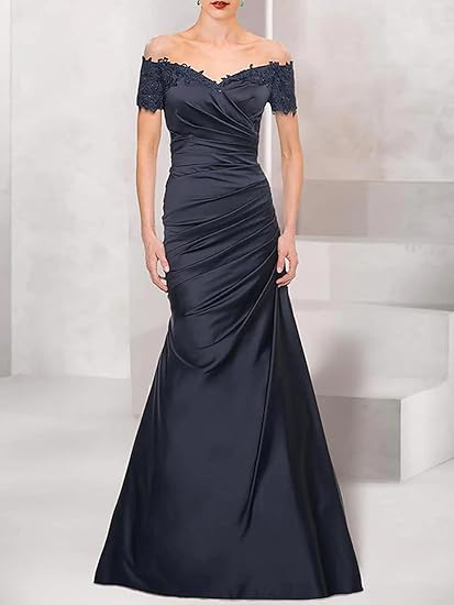 Vestido Weitese, vestidos formales para mujer, vestido de sirena para madre de la novia, vestido de invitada de boda, elegante, vintage, con hombros descubiertos, escote en V, satén con encaje fruncido, vestido de fiesta, tiendas de vestidos de graduación 