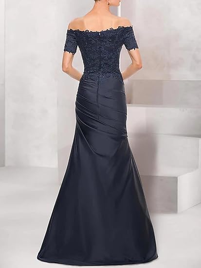 Vestido Weitese, vestidos formales para mujer, vestido de sirena para madre de la novia, vestido de invitada de boda, elegante, vintage, con hombros descubiertos, escote en V, satén con encaje fruncido, vestido de fiesta, tiendas de vestidos de graduación 