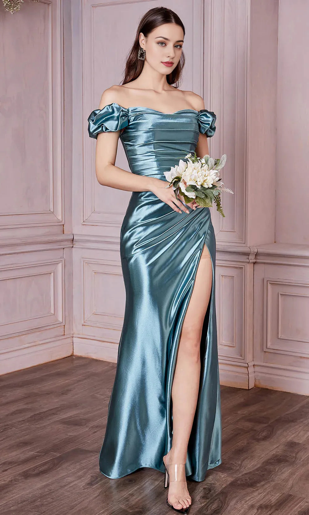 Vestidos formales de mujer, estilo sirena/princesa, sin tirantes, hombros descubiertos, plisados, largo hasta el suelo, con abertura alta, tiendas de vestidos de fiesta 