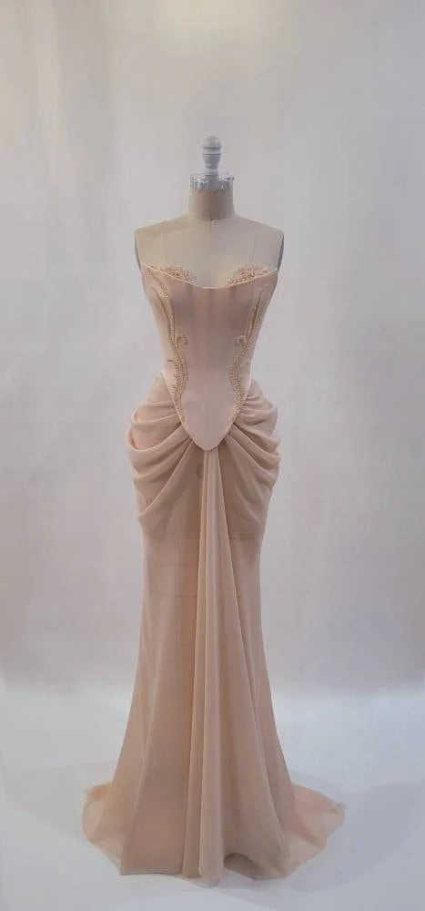 Formal Women's Dresses Pink Vintage Elegant Beaded A-line Lace Ball Gown Evening Dress
