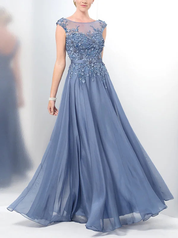 Formal Women's Dresses Round Neck Lace Applique Maxi Dress Free Custom Size Mother of the Bride Dress