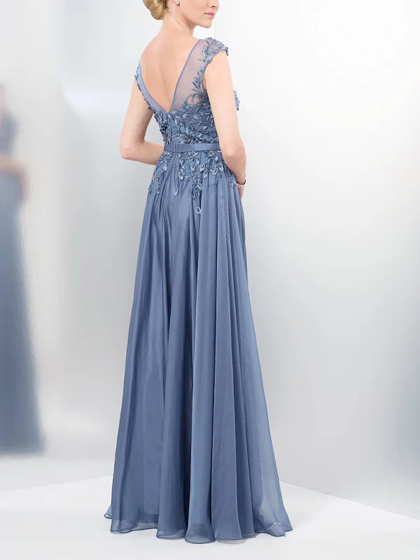 Formal Women's Dresses Round Neck Lace Applique Maxi Dress Free Custom Size Mother of the Bride Dress