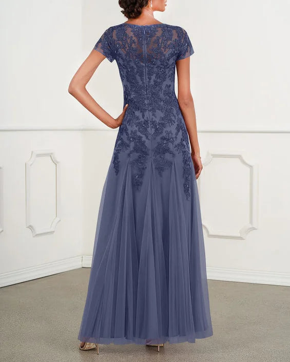 Formal Women's Dresses Scoop Neck Lace Tulle Dress Lace Applique Free Custom Size Mother of the Bride Dress